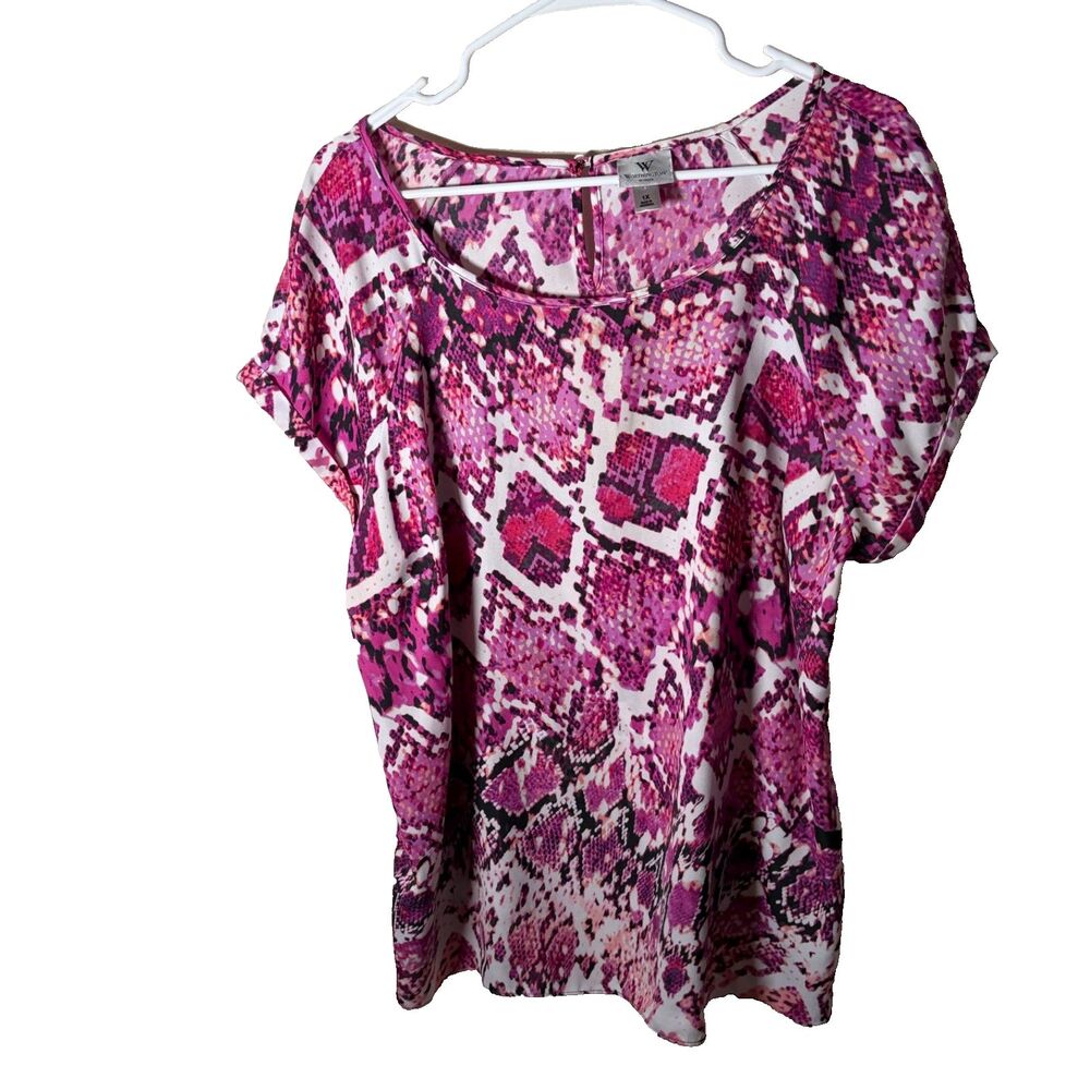 Worthington Blouse Women's 1X Snake Printed Short Sleeve Top Shirt Casual